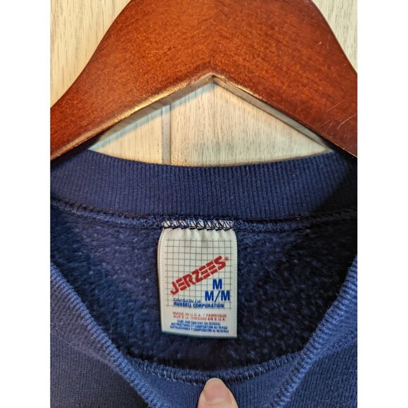 Vintage Jerzees 90s Sweatshirt Mens Navy Blue Sz M Made in USA Blank Pullover - Picture 3 of 7